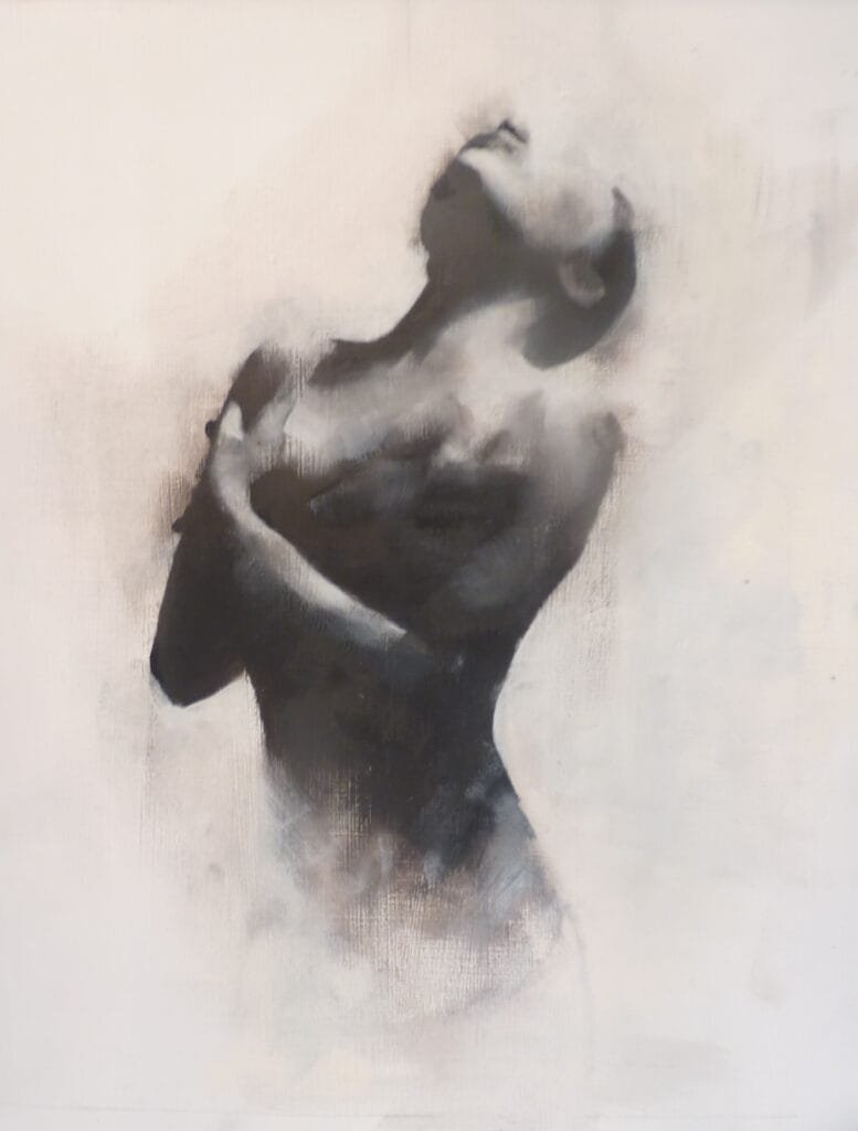 Abstract figure in monochrome tones.