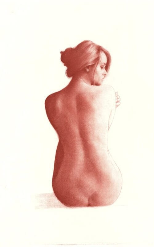 Elegant figure study in red chalk.