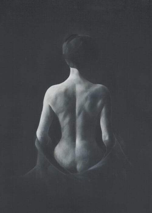 Elegant figure against a dark background.
