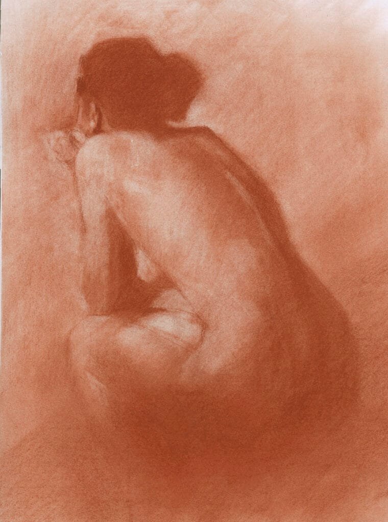 Girl seated Red Chalk